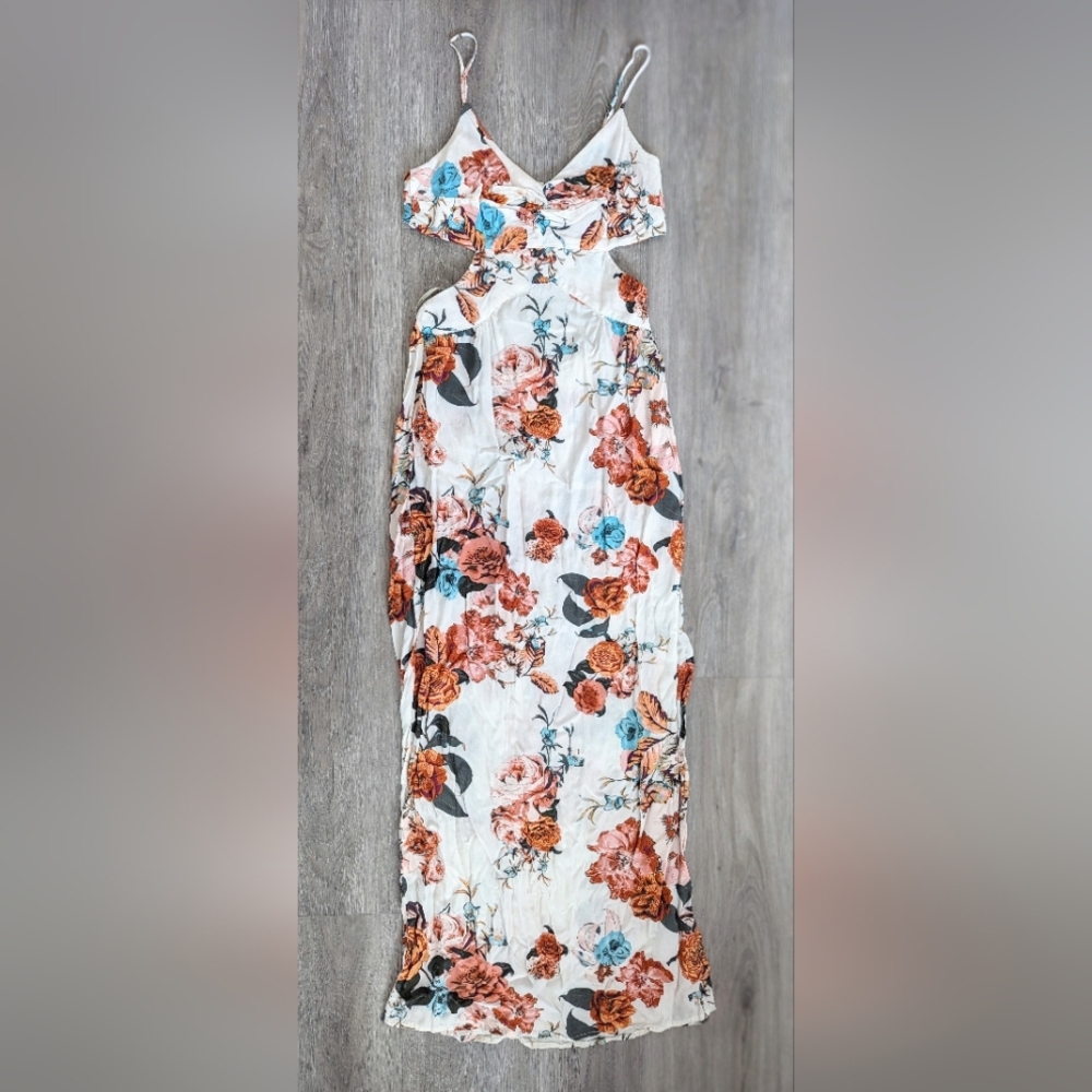 F21 Floral Cut Out Slit Maxi Dress
